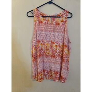Old Navy Women XXL Orange Pink Colorful Tropical Floral Sleeveless Boho‎ Top